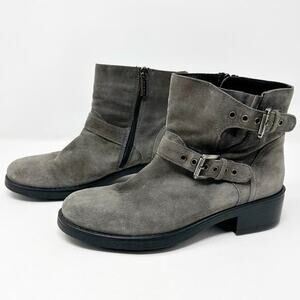 Aquatalia Womens Sophie Suede Leather Buckle Moto Boots Graphite Grey‎ 7.5